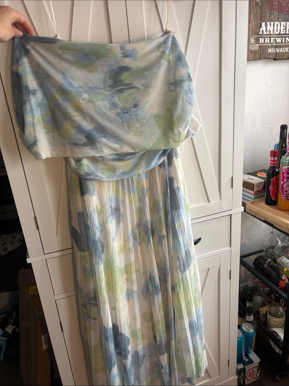 Abercrombie & Fitch Strapless Watercolor Maxi Dress in Blue, Green & Cream